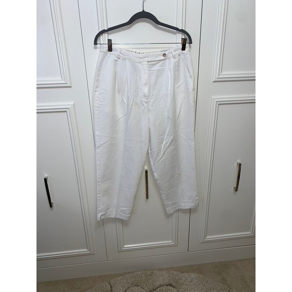 Talbots Petites Women's Size 12 White Straight Leg Cropped Dress Pants